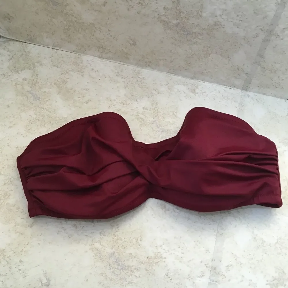J CREW STRAPLESS BANDEAU BIKINI TOP IN WINE‎